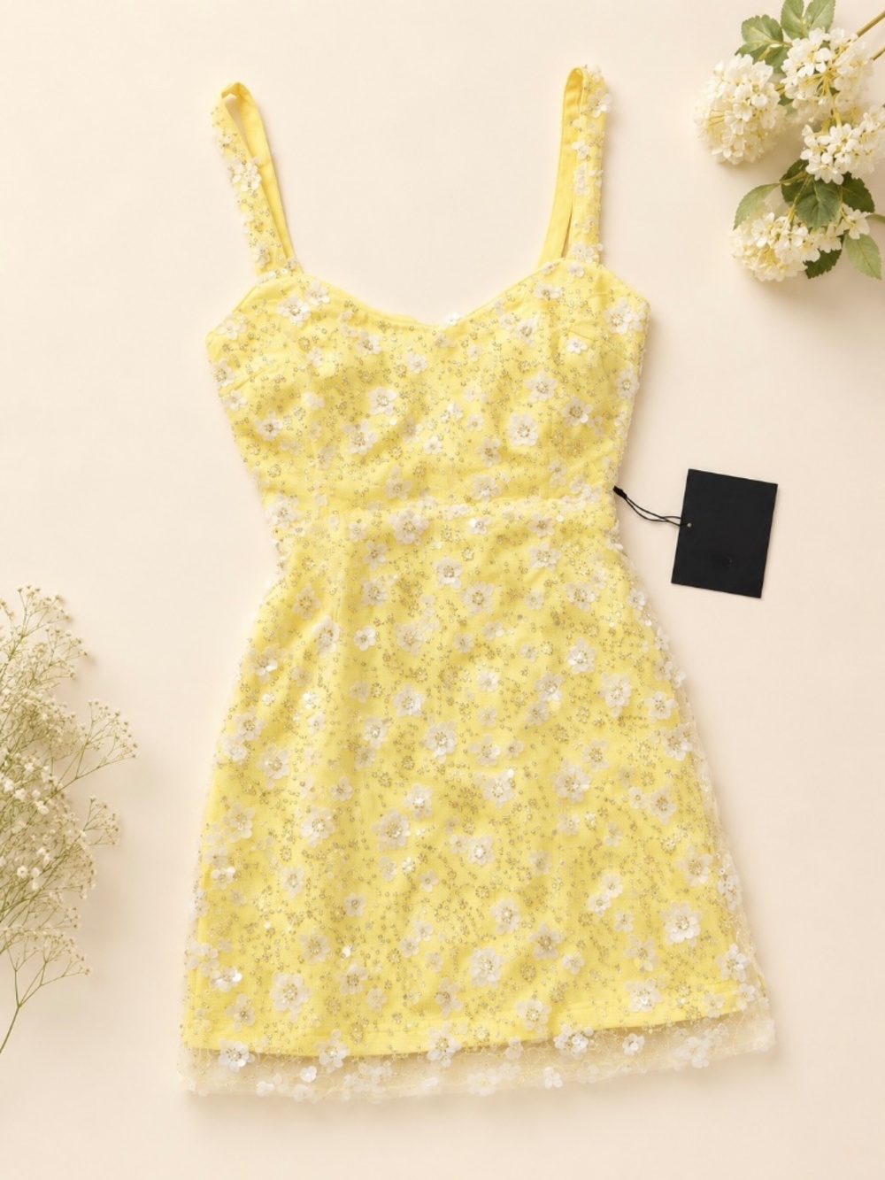 Lulu's Yellow Floral Lace Mini Dress